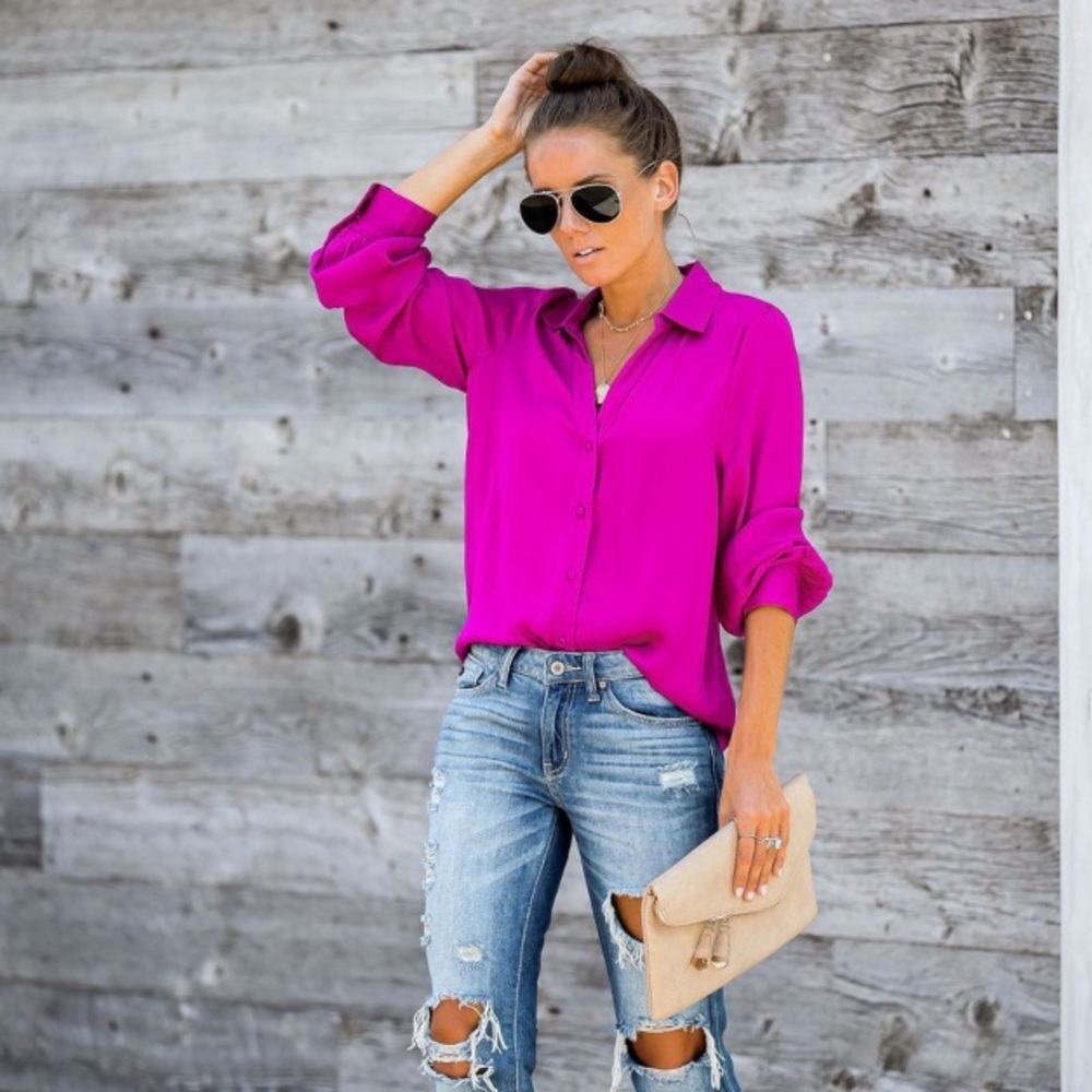 NWT! Value of Values Blouse - fuschia button down